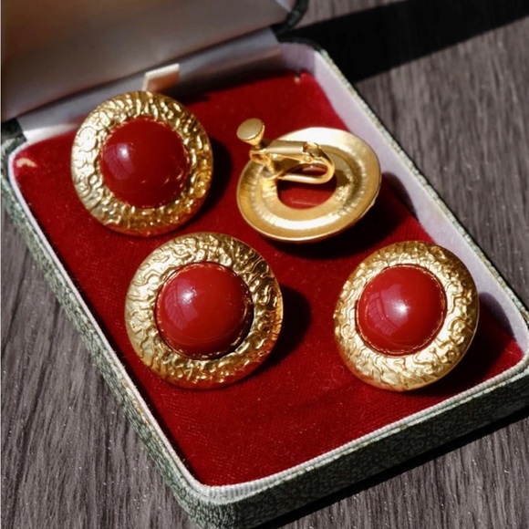 18K Gold Plated Italian Red Vintage Earrings - Picture 6 of 8